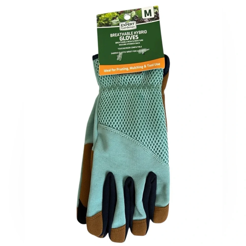 NWT Expert Gardener Garden Gloves — Mint Mesh & Suede Palms — Size M